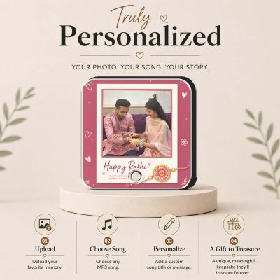 Personalized Rakhi Musical Fridge Magnet  Custom Photo & Voice Message Gift for Brother Sister |Memorable Raksha Bandhan Keepsake